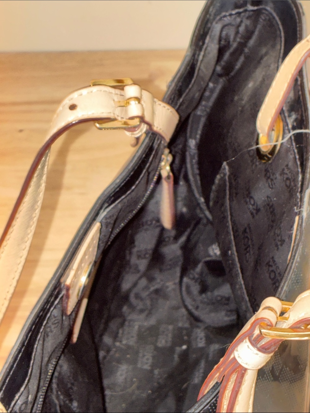 Michael Kors Black Tote with Beige Straps and Gold Logo Charm - Picture 7 of 11
